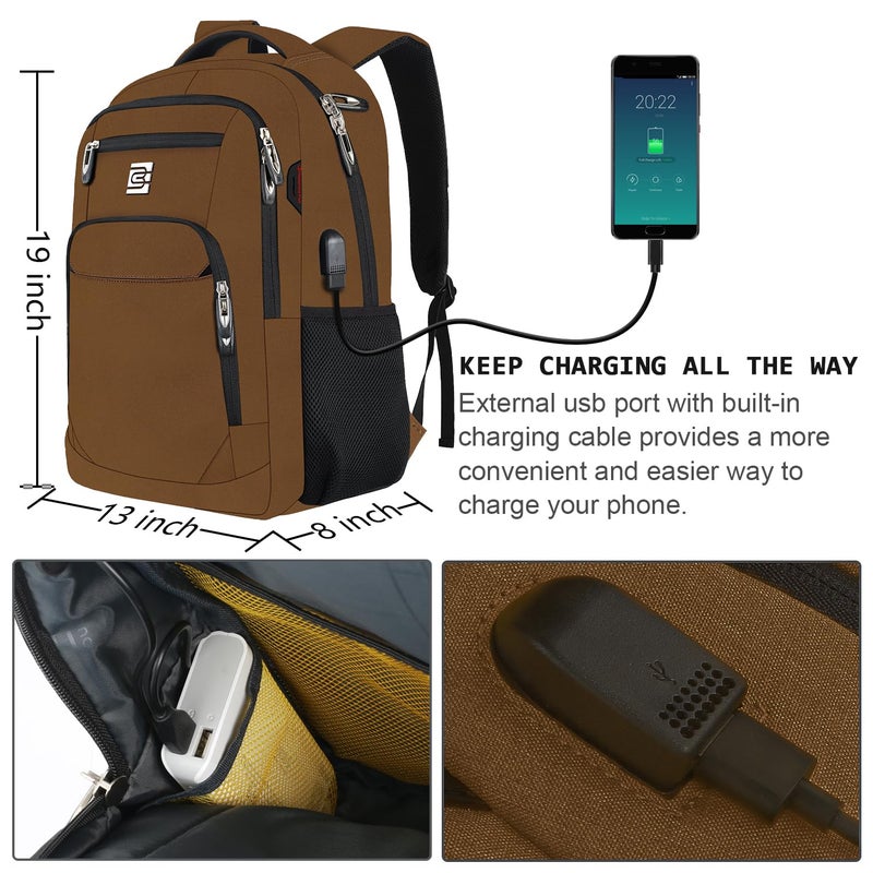 Volher Laptop Backpack,Business Travel Anti Theft Slim Durable Laptops Backpack with USB Charging Port,Water Resistant College Computer Bag for Women & Men Fits 15.6 Inch Laptop and Notebook-Brown - Image 3