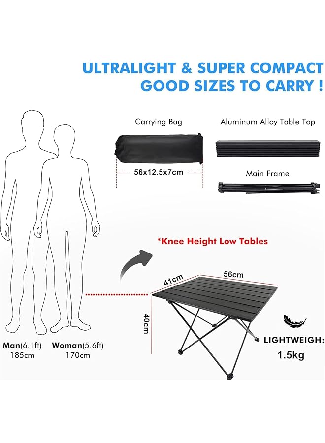 X spring Portable Camping Table 56x40x41cm Lightweight Aluminum Folding Table with Storage Bag Small Outdoor Table Compact Outdoor Side Table for Beach Picnic BBQ and Camping Essentials - Image 3
