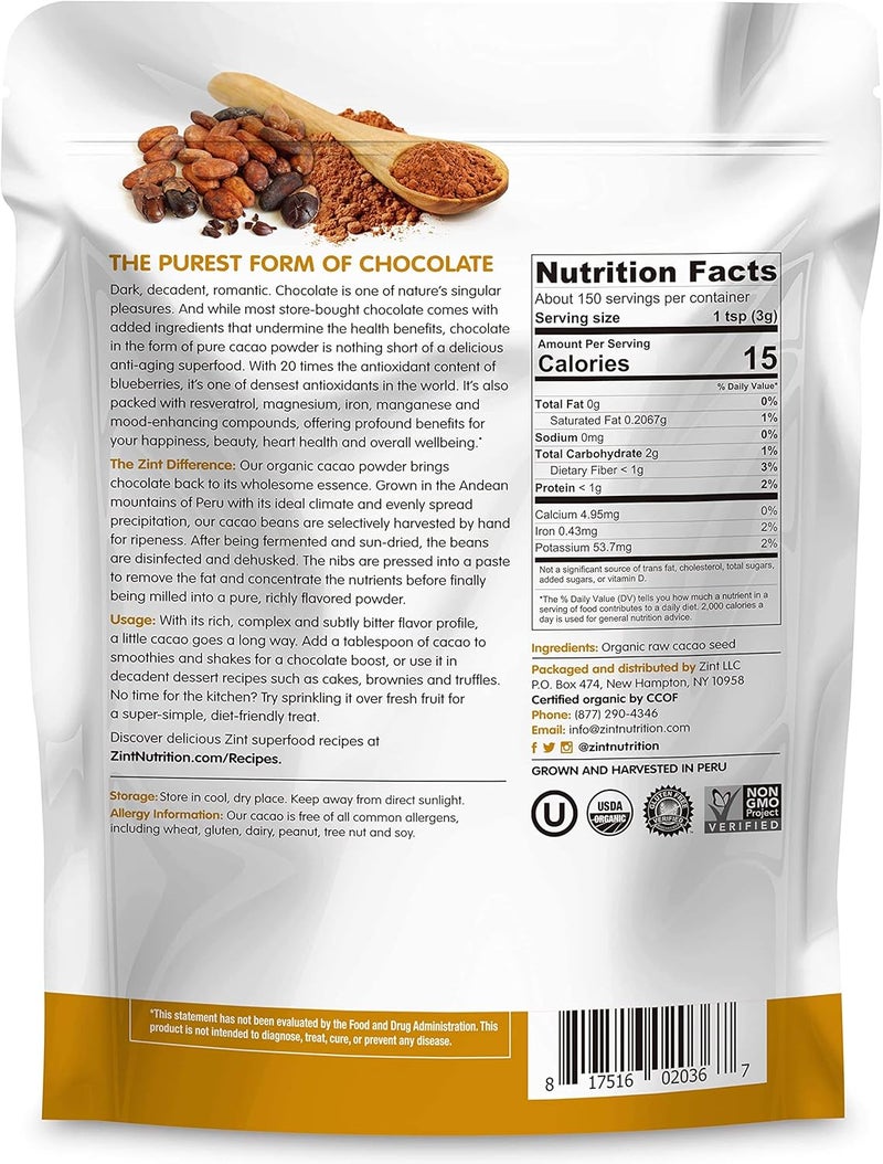 Zint مسحوق الكاكاو العضوي من زينت - 16 أونصة - Image 2
