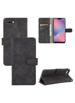 HuHa Case Cover For OPPO A5 AX5 / A3s / A12e Solid Color Skin Feel Magnetic Buckle Horizontal Flip Calf Texture PU Leather Case with Holder & Card Slots & Wallet Black 