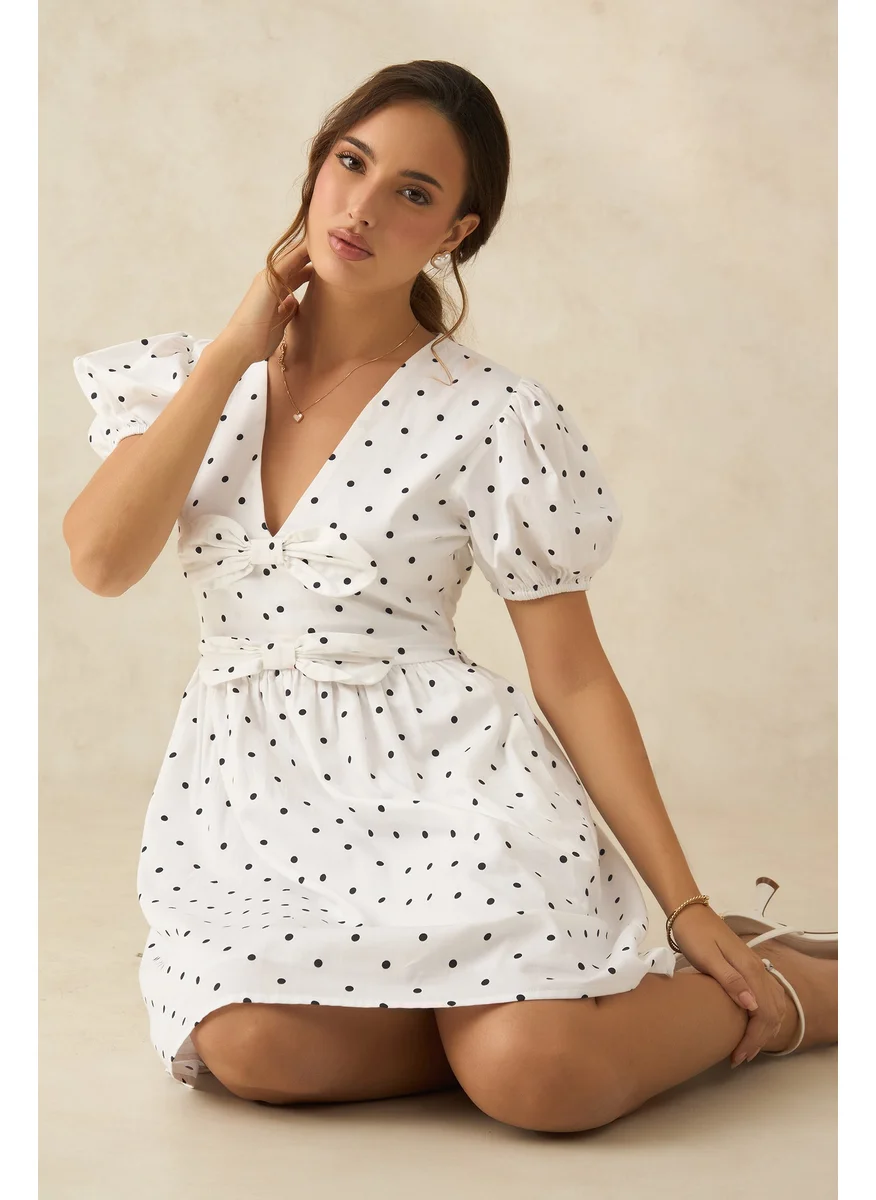 فيرجيو Virgio Women Cotton V Neck Mini Length Printed Puff Dress