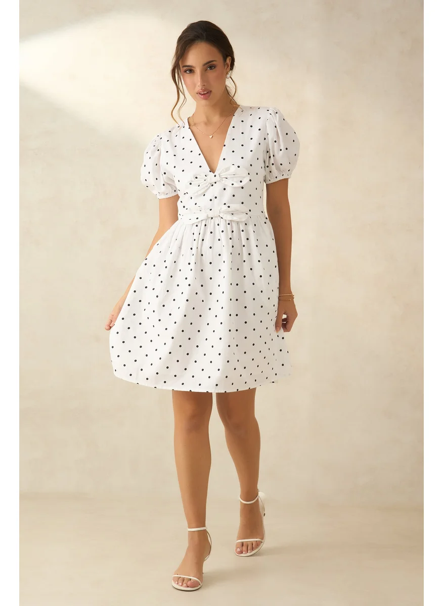 فيرجيو Virgio Women Cotton V Neck Mini Length Printed Puff Dress