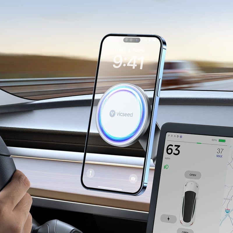 VICSEED Tesla Phone Mountã€Strongest Magnet Powerã€‘ Foldable Hidden Tesla Phone Holder Fit for All Phones, Tesla Model 3/Y/Cybertruck Accessories, Tesla Model 3 Model Y for MagSafe Car Mount - White - Image 1