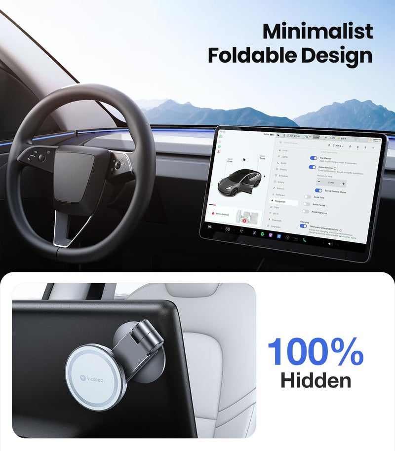 VICSEED Tesla Phone Mountã€Strongest Magnet Powerã€‘ Foldable Hidden Tesla Phone Holder Fit for All Phones, Tesla Model 3/Y/Cybertruck Accessories, Tesla Model 3 Model Y for MagSafe Car Mount - White - Image 2