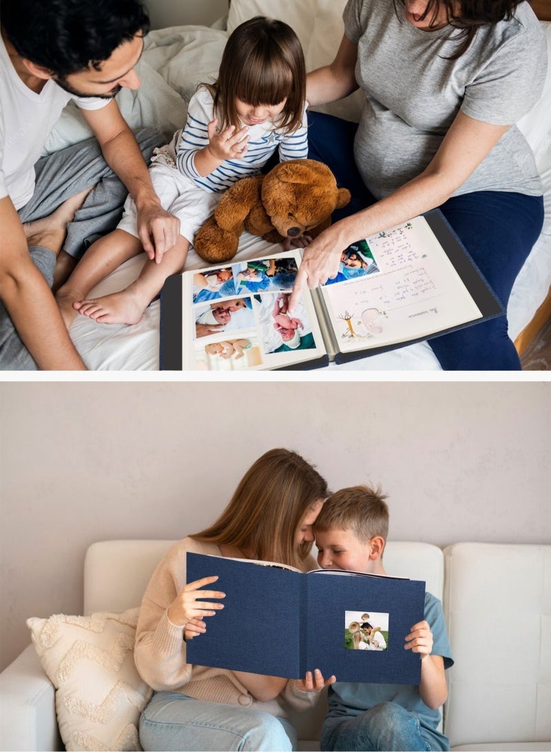 Arabest Large Photo Album Scrapbook with Window, Linen Self Adhesive Scrapbook Album, Wedding Anniversary Birthday Valentines Day, 28cm x 27cm 40 Blank Pages Memory Book with A Metallic Pen Blue - Image 4