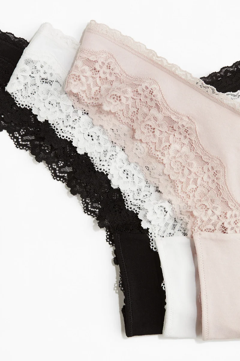 H&M 3-pack cotton and lace Brazilian briefs