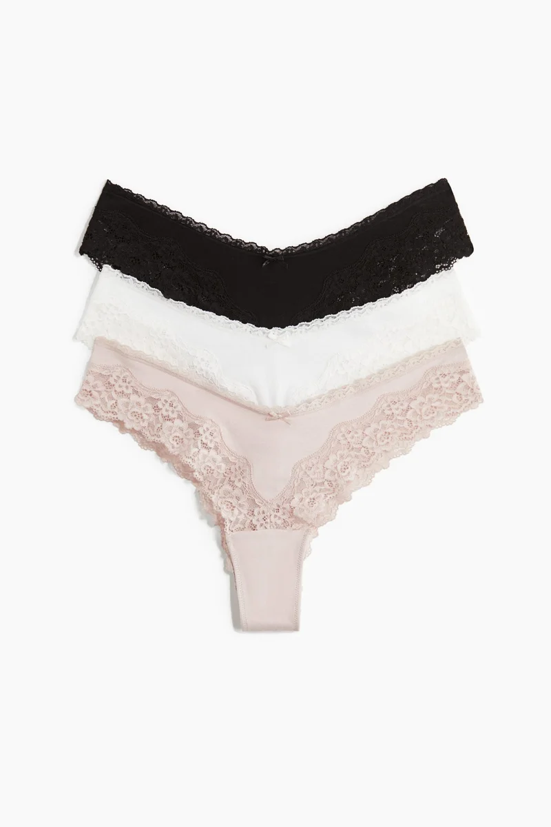 H&M 3-pack cotton and lace Brazilian briefs