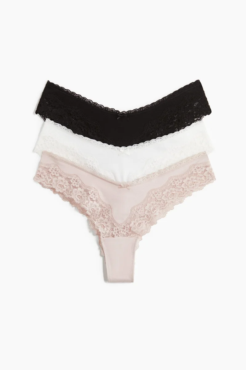 H&M 3-pack cotton and lace Brazilian briefs