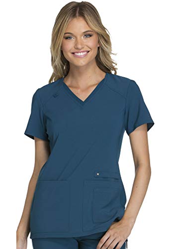 Cherokee Women's Iflex V-Neck Knit Panel Top, Caribbean Blue, 3XL - Image 1