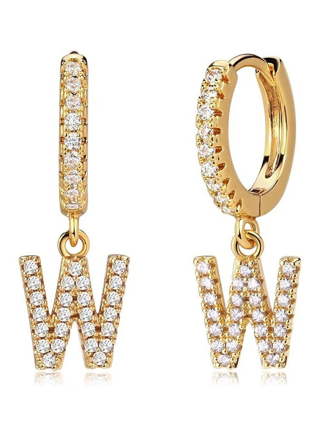 Mevecco Women Huggie Hoop Earrings Gold Initial A-Z Dangle Drop Cubic Zirconia 14K Gold Filled Small Simple Hypoallergenic Personalized Jewelry - 26 Letters - Image 1