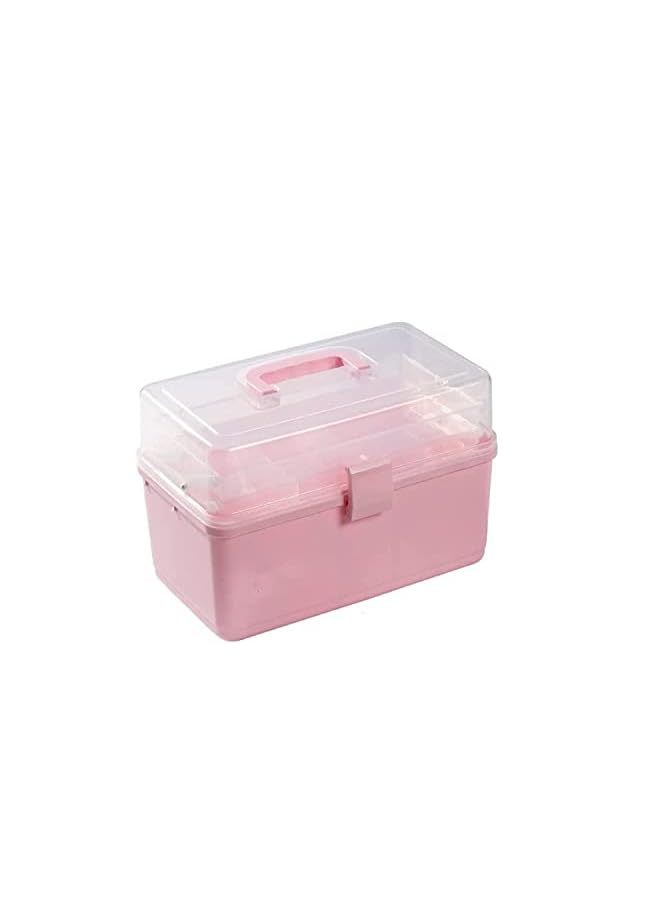 IAF aid kit，Domestic Use Multilayer Large Capacity Medicine Box Portable Medical Emergency Transparents Storage Case，transparent medicine folding storage box with lock and handle (Pink) - Image 2