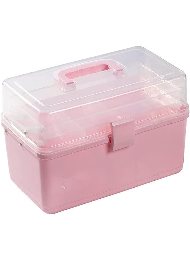 IAF aid kit，Domestic Use Multilayer Large Capacity Medicine Box Portable Medical Emergency Transparents Storage Case，transparent medicine folding storage box with lock and handle (Pink) - Image 1