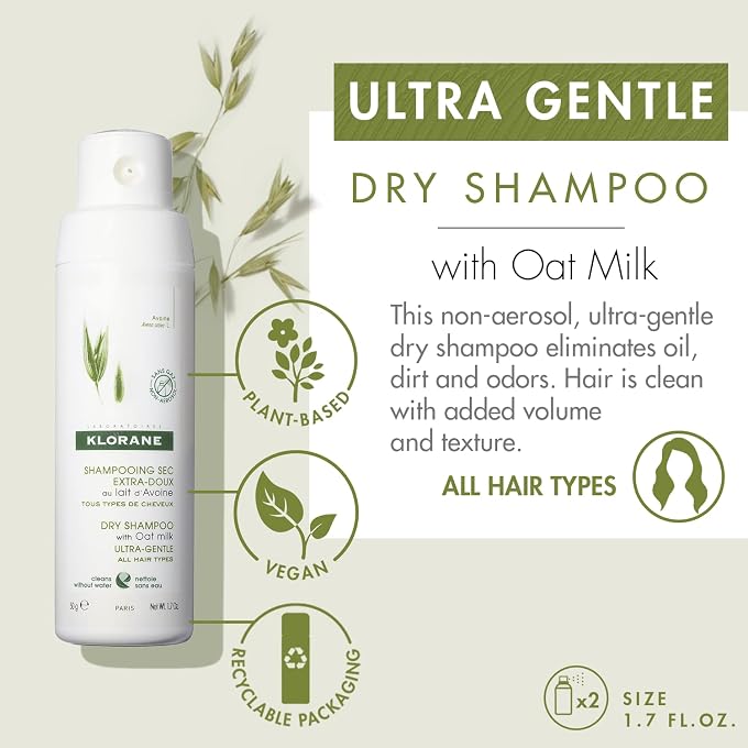 Klorane Dry Shampoo With Oat Milk, Non-Aerosol, Loose-Powder, All Hair Types, Ultra Gentle, No White Residue, Paraben & Sulfate-Free Duo (Pack Of 2) - Image 2