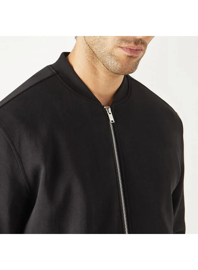 Iconic Iconic Solid Jacket with Mandarin Collar and Zip Closure