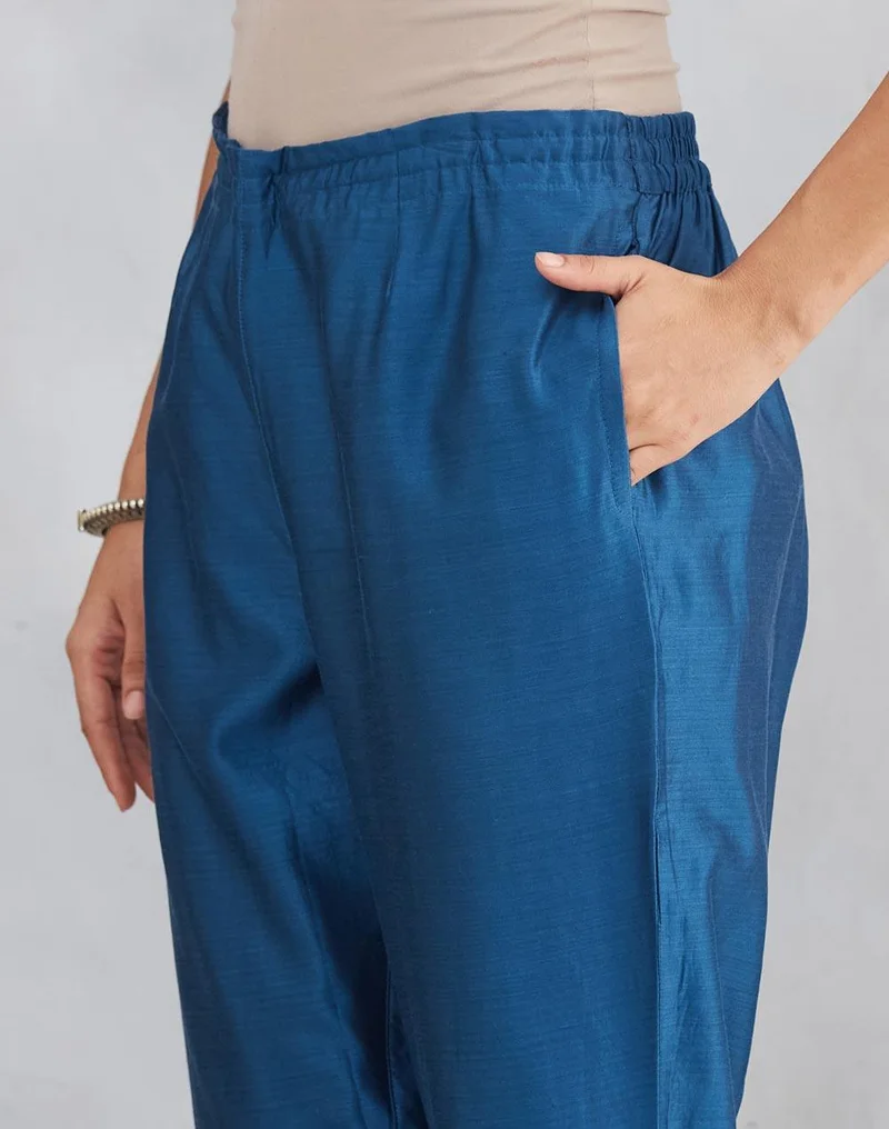 Fabindia  Blue Cotton Silk Embroidered Kurta Set for Women | Best Price UAE