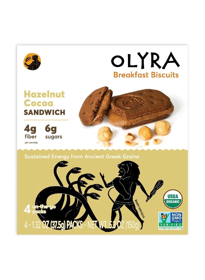 Olyra Olyra, Organic Breakfast Biscuits, Hazelnut Cocoa Sandwich, 4 Packs, 1.32 oz (37.5 g) Each  - Image 1