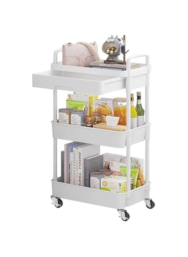 ميكسد درج مع 3-story المتداول عربة العملية ، متعددة الوظائف تخزين مربع مع رف من البلاستيك u0026 عجلات معدنية ، مطبخ ، حمام ، غرفة المعيشة ، مكتب تخزين السيارة ، أبيض ( أبيض - 3 طوابق ) - Image 1