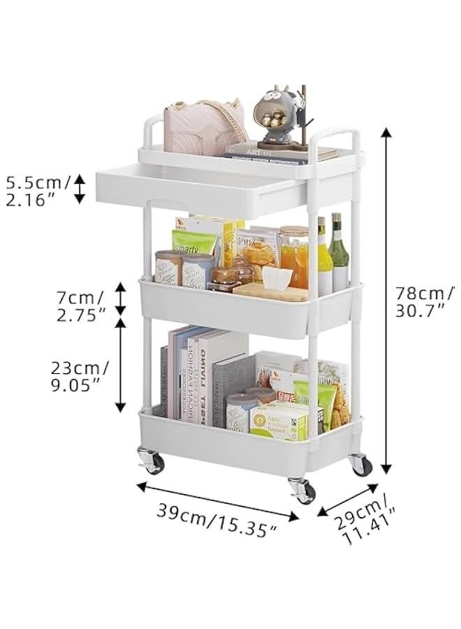 ميكسد درج مع 3-story المتداول عربة العملية ، متعددة الوظائف تخزين مربع مع رف من البلاستيك u0026 عجلات معدنية ، مطبخ ، حمام ، غرفة المعيشة ، مكتب تخزين السيارة ، أبيض ( أبيض - 3 طوابق ) - Image 2