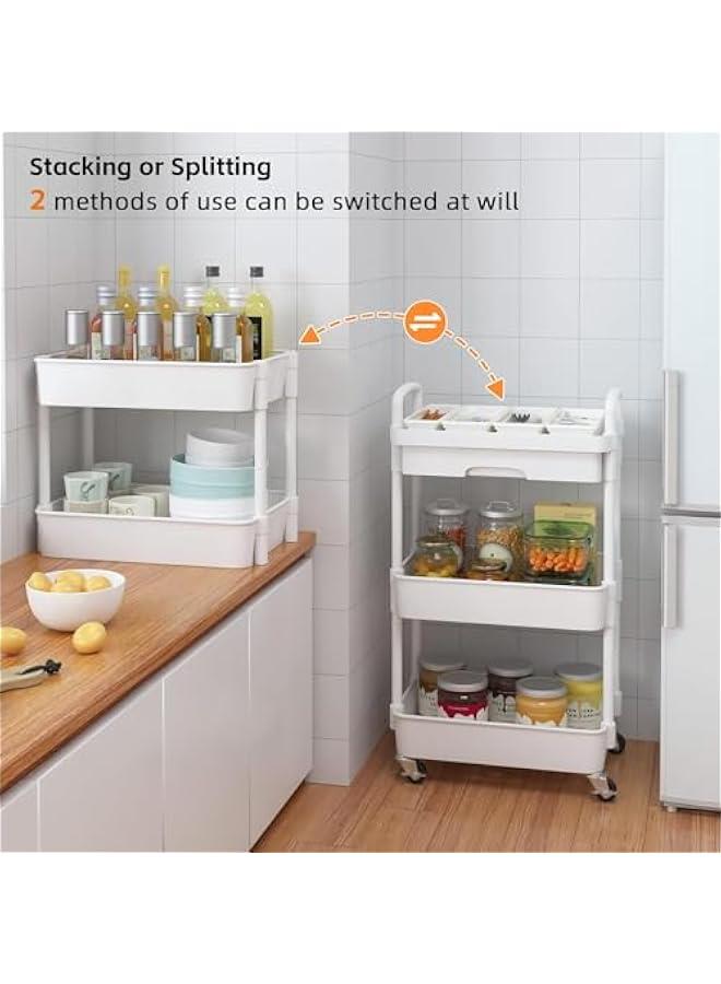 ميكسد درج مع 3-story المتداول عربة العملية ، متعددة الوظائف تخزين مربع مع رف من البلاستيك u0026 عجلات معدنية ، مطبخ ، حمام ، غرفة المعيشة ، مكتب تخزين السيارة ، أبيض ( أبيض - 3 طوابق ) - Image 5