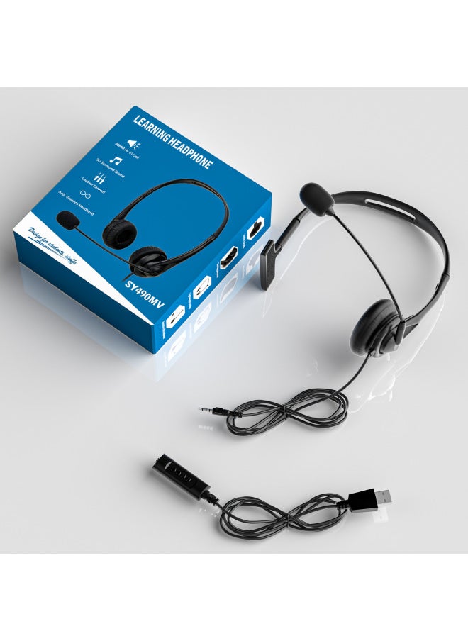 Telephone Office Unilateral Headset USB Interface Wire Control Network Class Headset Learning Conference Headset Customization-Color:SY490 Single Ear Black Separate Type USB Headphone With Packing  - Image 1
