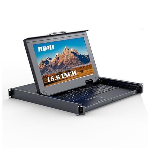 MT-VIKI 8 Port KVM HDMI Switch w/15.6'' LCD Monitor, Fit 1U 19" Rack 600-800mm deep Server Cabinet w/Keyboard Touchpad Drawer+ 8 HDMI KVM Cables - Image 1