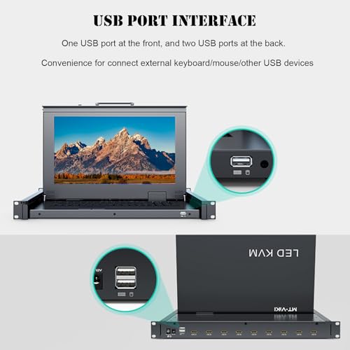 MT-VIKI 8 Port KVM HDMI Switch w/15.6'' LCD Monitor, Fit 1U 19" Rack 600-800mm deep Server Cabinet w/Keyboard Touchpad Drawer+ 8 HDMI KVM Cables - Image 5