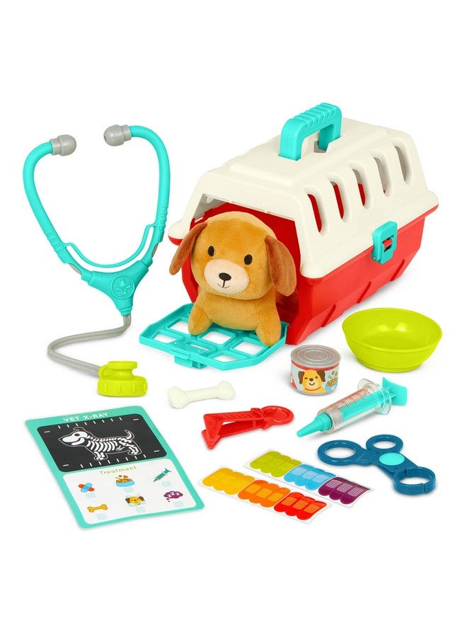 باتات - مجموعة ألعاب بيطرية صغيرة (11 قطعة) - كلب محشو وحقيبة حمل - ملصقات وقائمة مهام - سماعة طبية وعظمة - للأطفال من عمر سنتين فما فوق - مجموعة أدوات رعاية الجراء البيطرية - Image 1