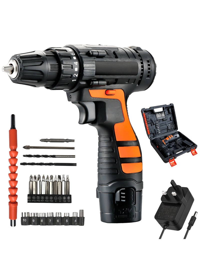 ACYYH Cordless Power Drill Set, 12V Electric Driver with Bits, Carrying Case and Charger, Bit Clip, LED Light, for Wood Drilling Screwdriving - Image 1