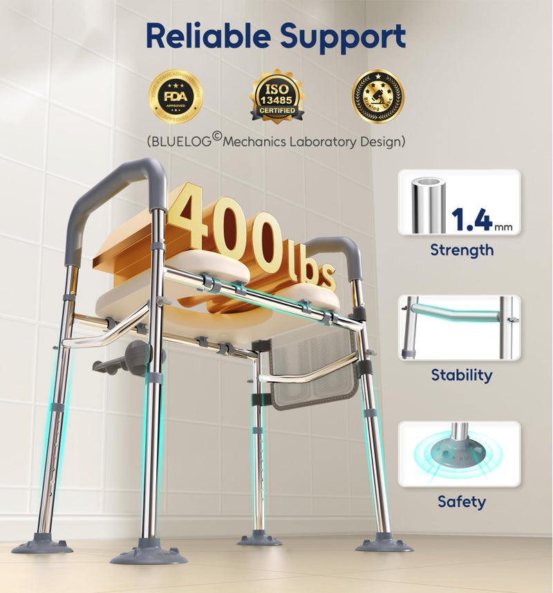 Bluelog Raised Toilet Seat with Handles, Width & Height Adjustable Toilet Seat Risers for Seniors, Heavy Duty 400lbs Elevated Toilet Seat for Elderly, Pregnant, Handicap, Fit Any Toilet - Image 2