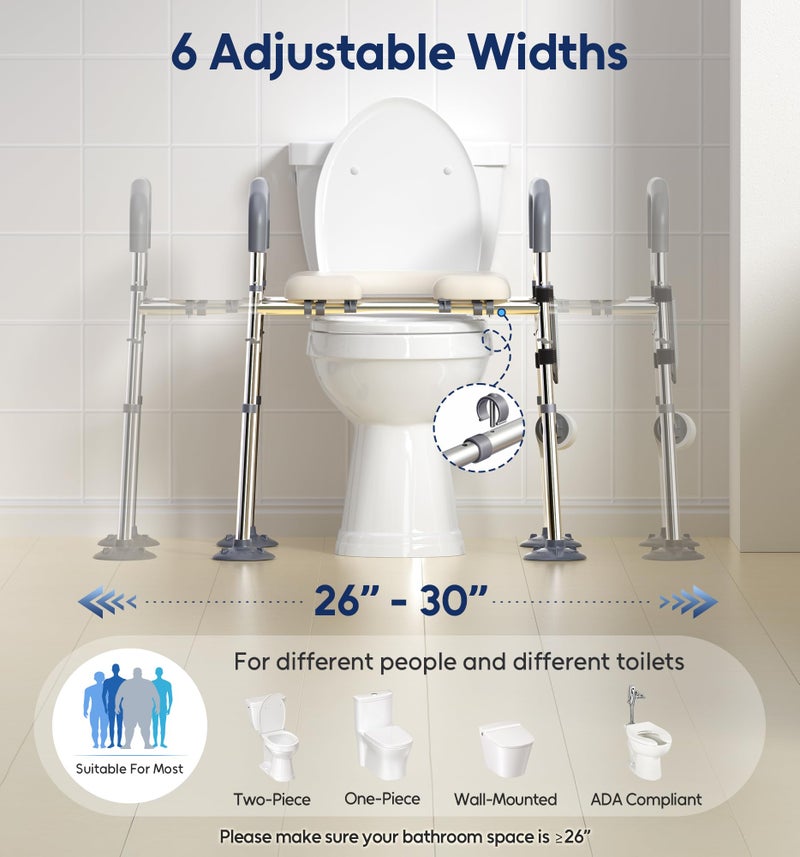 Bluelog Raised Toilet Seat with Handles, Width & Height Adjustable Toilet Seat Risers for Seniors, Heavy Duty 400lbs Elevated Toilet Seat for Elderly, Pregnant, Handicap, Fit Any Toilet - Image 3