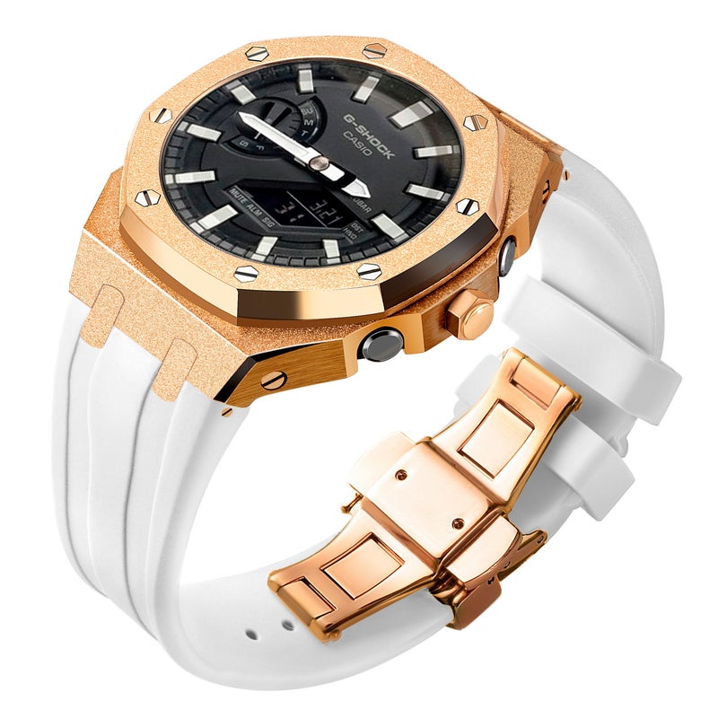 Generic Frosted Gold GA2100 Case Casio G-Shock Oak AP Mod Starry Band BezelFrost Golden Rose shell white tape Frost Golden Rose shell white tape 