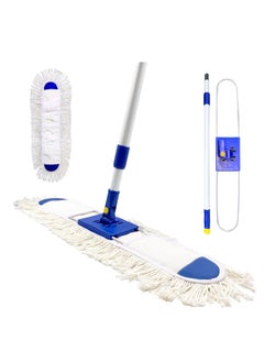 Generic Dust Control Floor Cleaning Mop | Reusable Washable Cotton Flat Mop Head | Wet & Dry Functionality | Long Aluminum Handle | Swivel 360 Rotating Head | Suitable For All Hard Surfaces | 60 CM  - Image 1