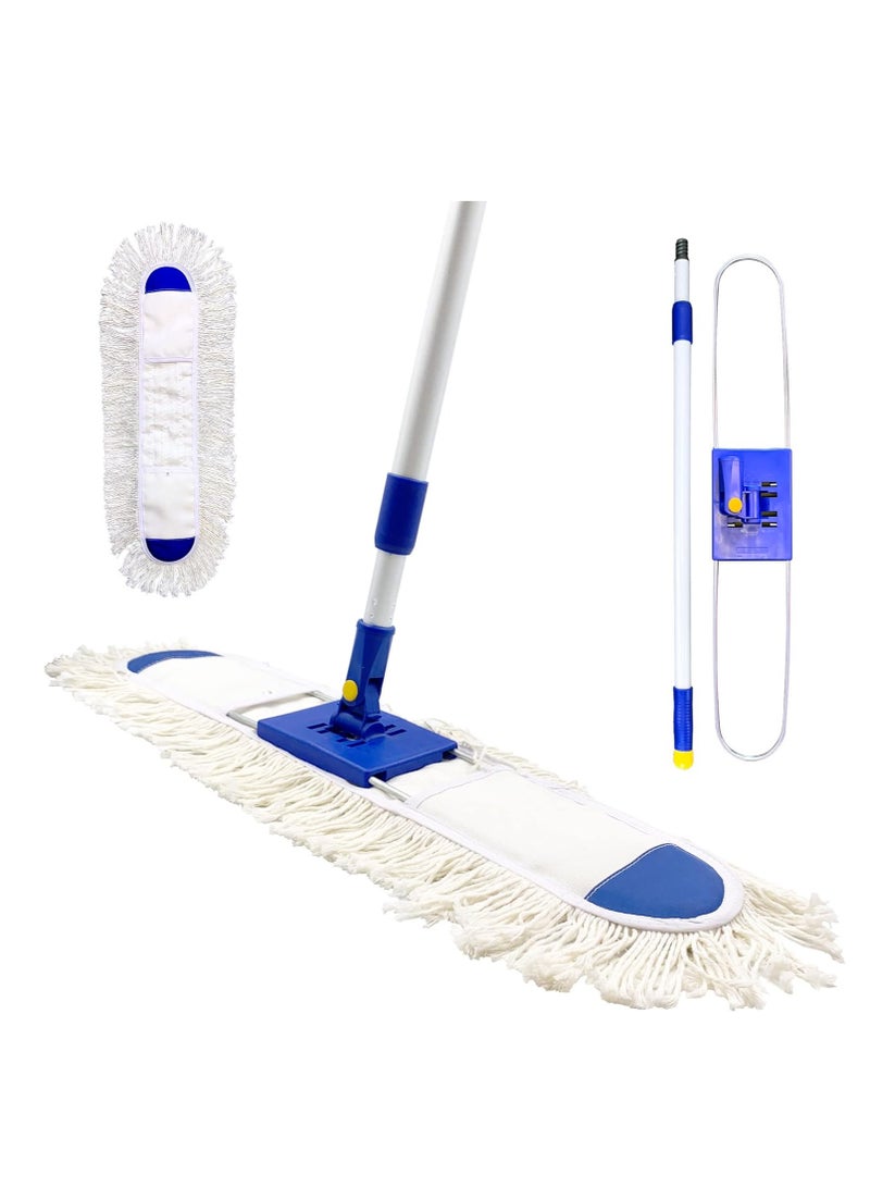Dust Control Floor Cleaning Mop | Reusable Washable Cotton Flat Mop Head | Wet & Dry Functionality | Long Aluminum Handle | Swivel 360 Rotating Head | Suitable For All Hard Surfaces | 60 CM - Image 1