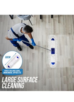 Generic Dust Control Floor Cleaning Mop | Reusable Washable Cotton Flat Mop Head | Wet & Dry Functionality | Long Aluminum Handle | Swivel 360 Rotating Head | Suitable For All Hard Surfaces | 60 CM  - Image 4
