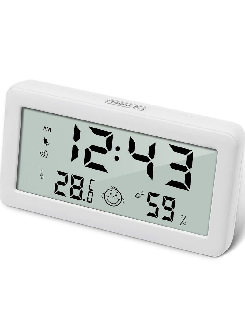 SYOSI Thermometer Hygrometer Clock, Multifunction Digital Alarm Clock with Temperature and Humidity Monitor and Comfort Indicator for Home Baby Office Garden White  - Image 1