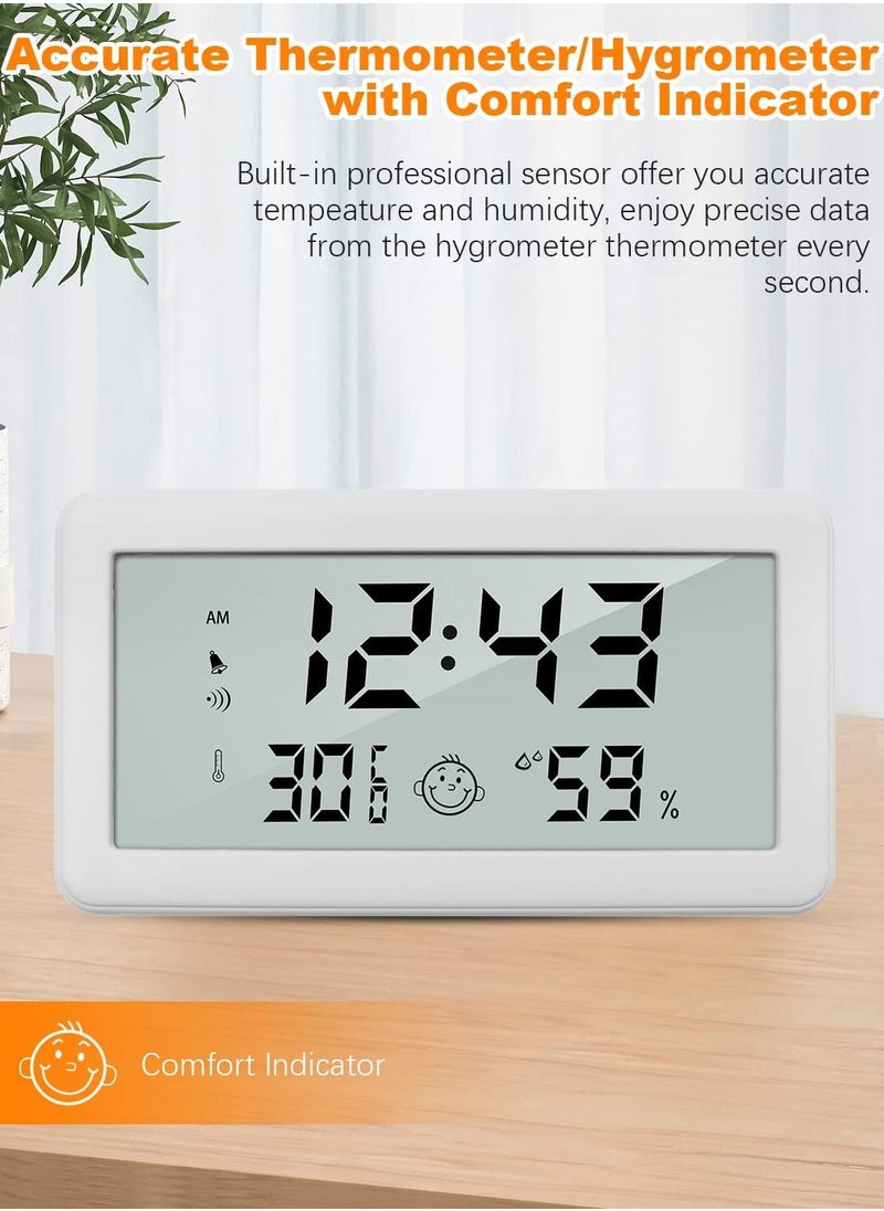 SYOSI Thermometer Hygrometer Clock, Multifunction Digital Alarm Clock with Temperature and Humidity Monitor and Comfort Indicator for Home Baby Office Garden White  - Image 4