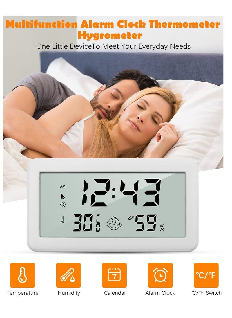 SYOSI Thermometer Hygrometer Clock, Multifunction Digital Alarm Clock with Temperature and Humidity Monitor and Comfort Indicator for Home Baby Office Garden White  - Image 2