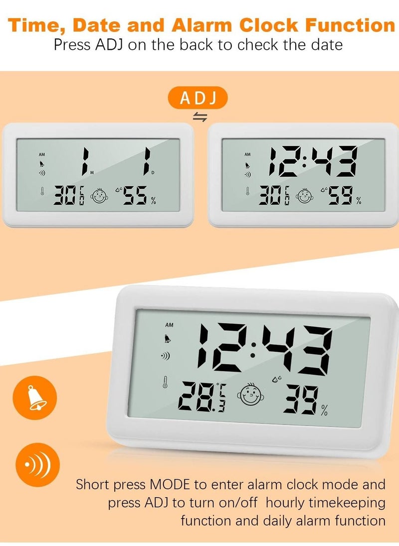 SYOSI Thermometer Hygrometer Clock, Multifunction Digital Alarm Clock with Temperature and Humidity Monitor and Comfort Indicator for Home Baby Office Garden White  - Image 3