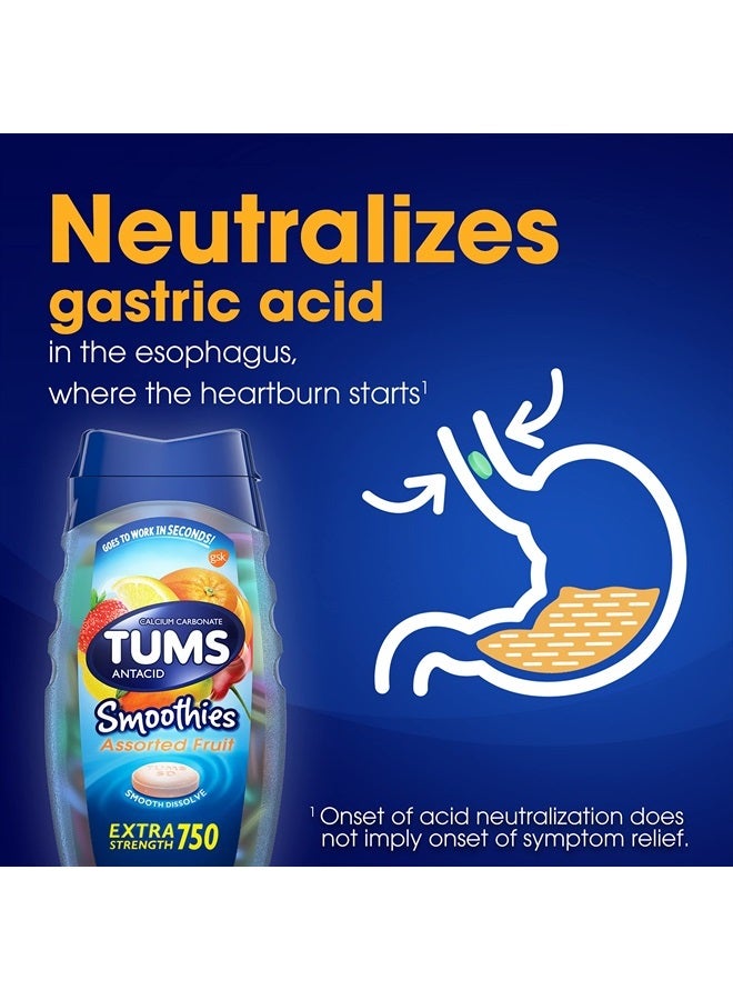 TUMS Smoothies Extra Strength Antacid Chewable Tablets for Heartburn Relief, Assorted Fruit - 140 Count - Image 4