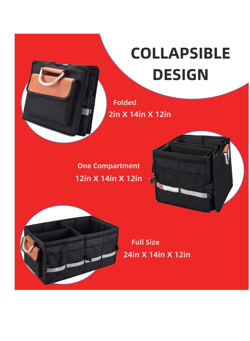 Large Collapsible Car Trunk Organizer with Waterproof Bag and Lid, Adjustable Straps, Non Slip Base for SUVs and Trucks, Black - Image 3
