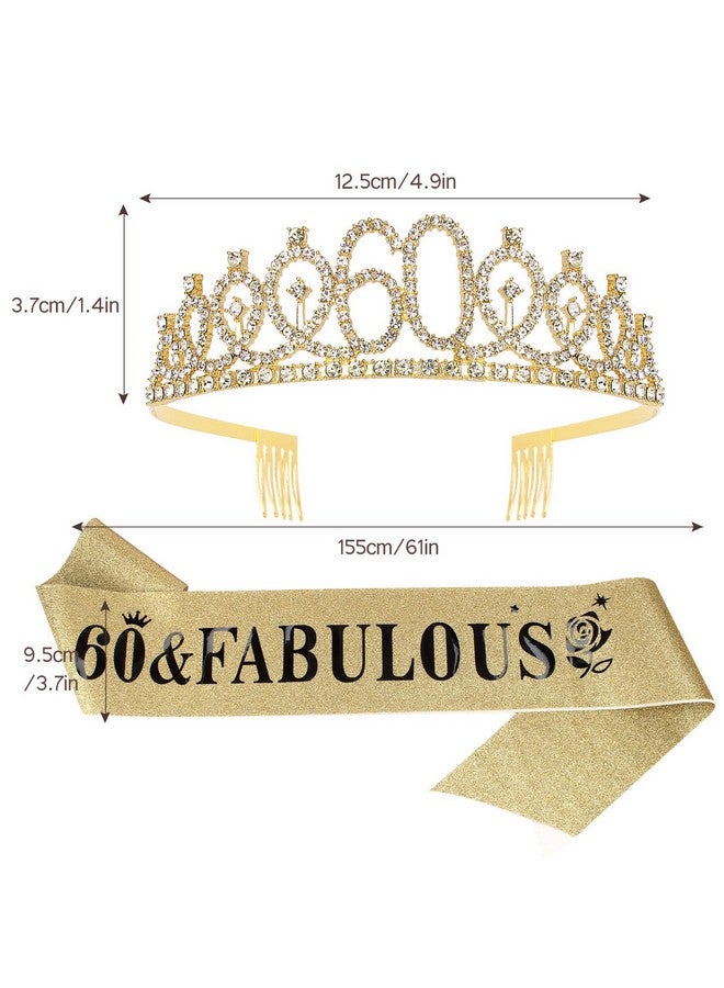 Casoty Casoty 60th Birthday Sash and Tiara for Women, Gold Crown 60 and Fabulous Sash & Crown Set, 60th Birthday Gifts for Women, 60th Birthday Decorations Women  - Image 2