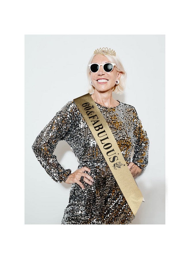 Casoty Casoty 60th Birthday Sash and Tiara for Women, Gold Crown 60 and Fabulous Sash & Crown Set, 60th Birthday Gifts for Women, 60th Birthday Decorations Women  - Image 3