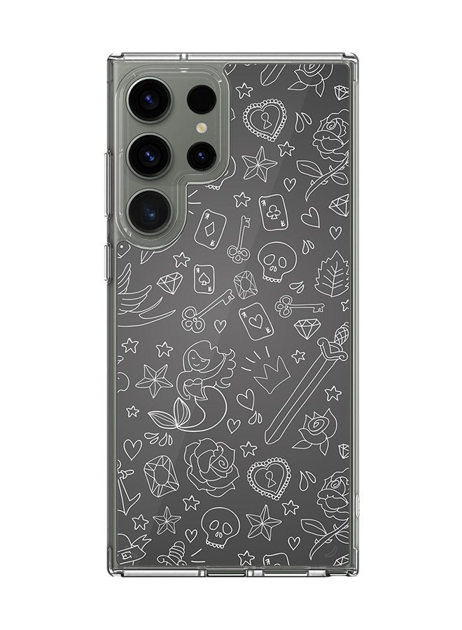 Stylizedd Classic Clear Case for Samsung Galaxy S25 Ultra , Hybrid Soft Case Flexible Edges Anti Drop TPU PC Gel Thin Transparent Cover - Doodles Full Print - Image 1