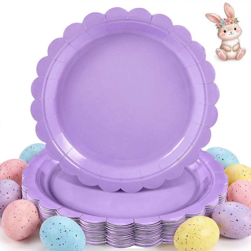 NatNarr 30 Pcs Lavender Plates 9 Inch Disposable Scalloped Easter Plates Light Purple Birthday Plate Cute Dessert Party Plate for Easter, Wedding, Bridal Shower, Girls Birthday - Image 1
