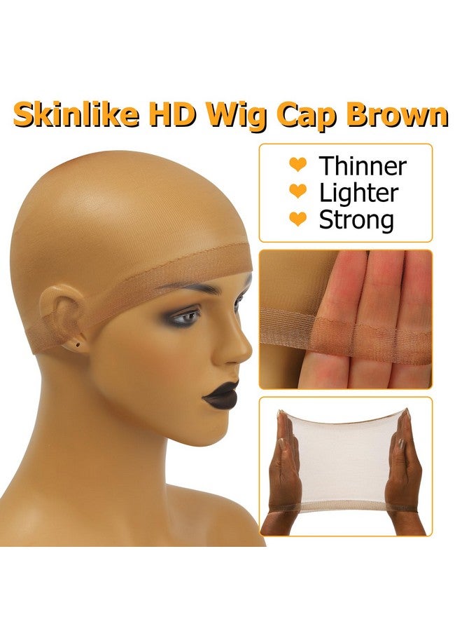 Dark Brown Skinlike Hd Wig Cap For Women, 24 Pieces Invisible Ultra-Thin Stretchy Stocking Caps For Lace Front Wigs