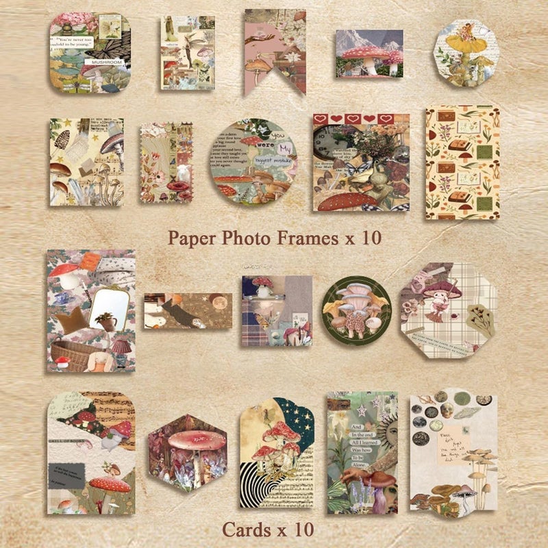MGNLR Vintage Aesthetic Paper Scrapbook Kit(346Pcs) Scrapbooking Supplies Kit With Bullet Junk Journal,Stationery,A6 Grid Notebook Journaling Gift For Girl (Mushroom Scrapbook),Multicolor - Image 5