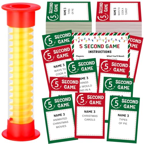Pascliyna Christmas 5 Second Game Xmas Party Games with 92 Question Cards and 5 Second Hourglass Christmas Family Card Games for Family Friends Sleepovers Party Night Think Fast and Shout Out Answers - Image 1