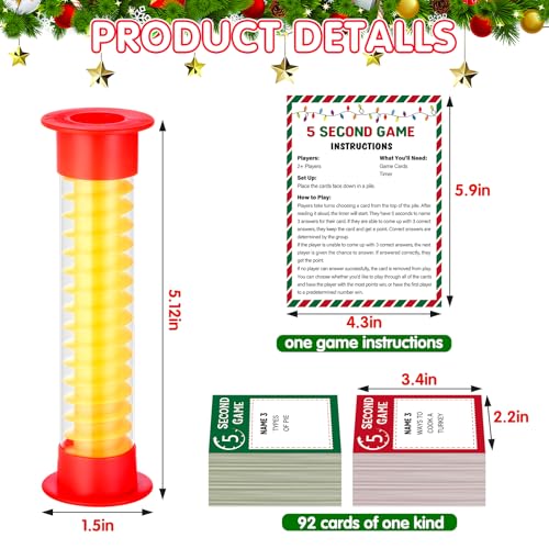 Pascliyna Christmas 5 Second Game Xmas Party Games with 92 Question Cards and 5 Second Hourglass Christmas Family Card Games for Family Friends Sleepovers Party Night Think Fast and Shout Out Answers - Image 5