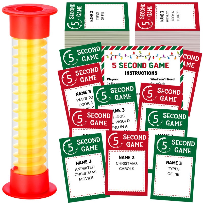 Pascliyna Christmas 5 Second Game Xmas Party Games with 92 Question Cards and 5 Second Hourglass Christmas Family Card Games for Family Friends Sleepovers Party Night Think Fast and Shout Out Answers - Image 3