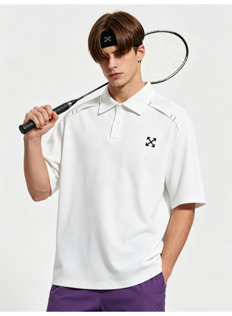 OFF-WHITE shoulder pressure line Polo shirt for men and women 100% cotton loose American short-sleeved couple sports shirt - Image 4